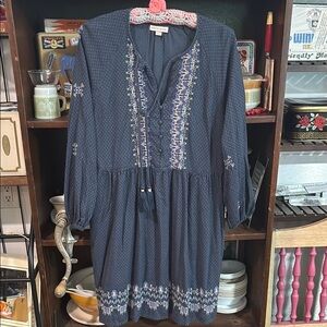 Knox Rose Blue Bishop Sleeve Sundress with Scoop Neck